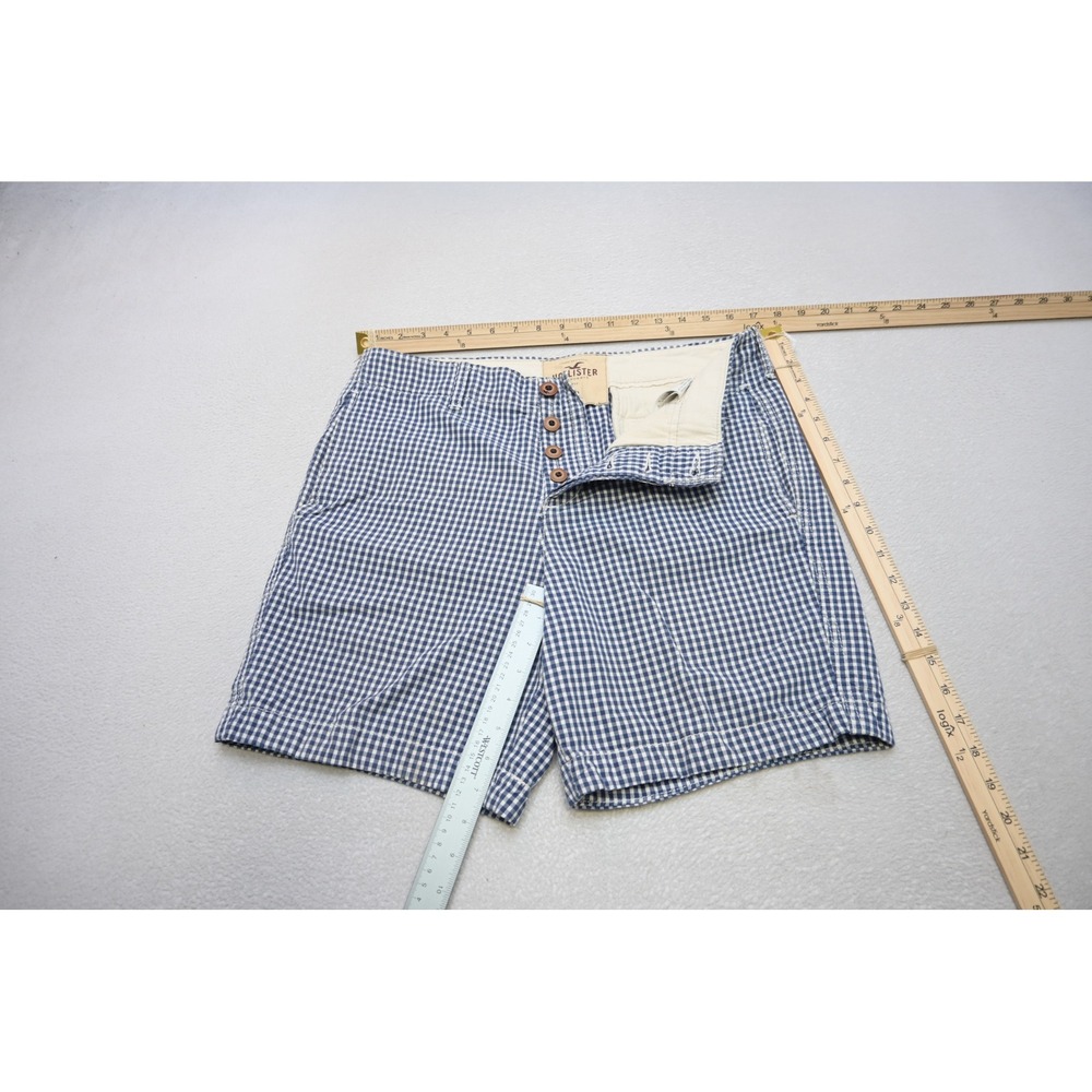 Hollister Chino Shorts Mens 32 Blue Gingham Check Button‎ Fly Cotton Excellent